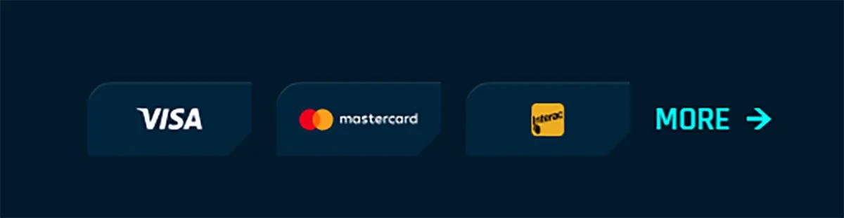 Online casino payment methods section showing Visa, Mastercard and Paysafecard logos with a “More” option for additional payment methods.